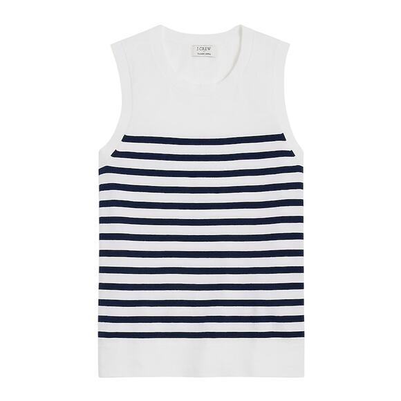 NWT J.Crew Factory XS Striped Cotton Sweater Shell Tank Top Navy White - Picture 1 of 5